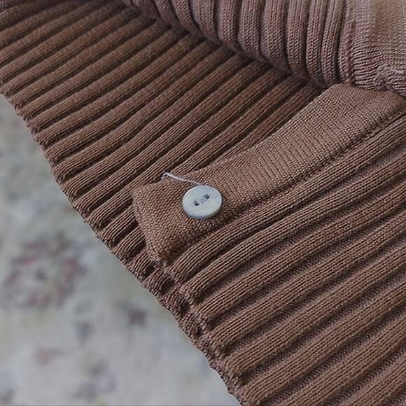 Pecan brown fitted rib knit v-neck long sleeve cardigan XXS - Picture 9 of 14